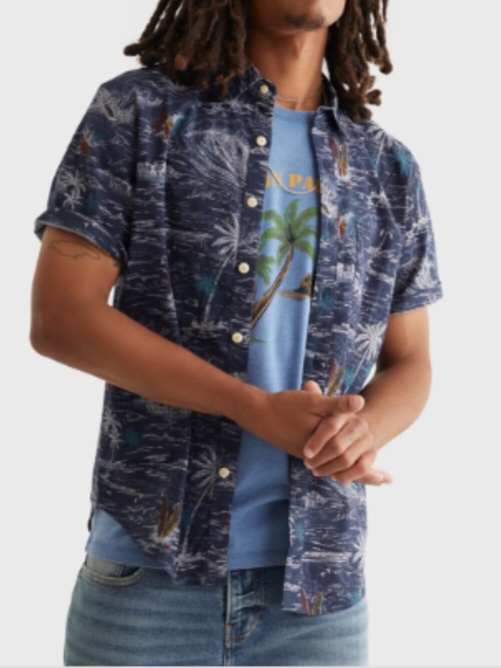 NWT Lucky Brand Button Down San Gabriel Chambray Linen Shirt, Blue - Size Small